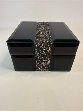 Julien Macdonald Marcasite Studded Mirrored Black Reflective Jewelry Box 5x5x3”
